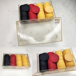 Vintage 100 set Clay Poker Chips Embossed Diamond Red yellow and black with case